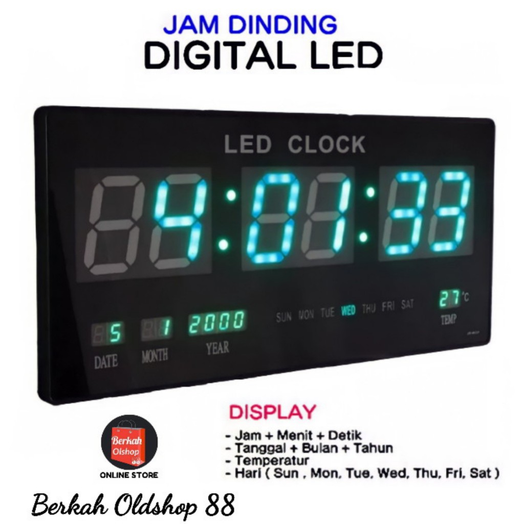 Berkah Oldshop 88 - Jam Dinding Digital LED Meja LED Clock 4622 Hijau