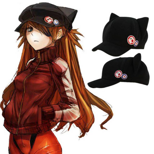 HT4113 Topi Asuka Langley Soryu Neon Genesis Evangelion kucing cat kuping lucu jepang neko