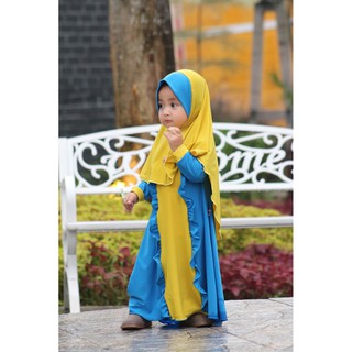 Ghania Dress Biru Lime by Zhavira Gamis Baju  Muslim  Anak 