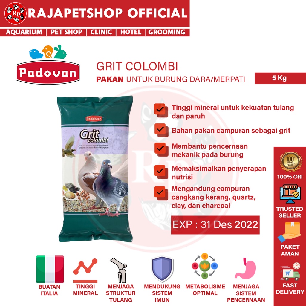 Jual PADOVAN BIRD FOOD GRIT COLOMBI MAKANAN BURUNG DARA MERPATI PREMIUM