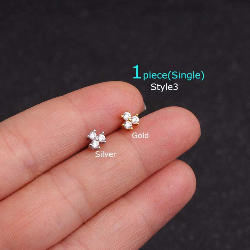 1pc Anting Tindik Tulang Rawan Telinga Bentuk Pinna Helix Bahan Stainless Steel 16g Dengan Zircon