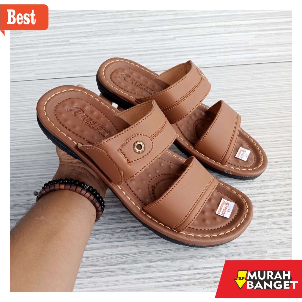 sandal dan sepatu terbaru- sandal kulit pria resist original sandal distro laki laki sepatu sendal p