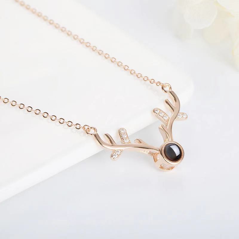 Kalung Rantai Klavikula Dengan Liontin Tanduk Rusa Aksen Mutiara/Liontin Tanduk Aksen Mutiara Wanita