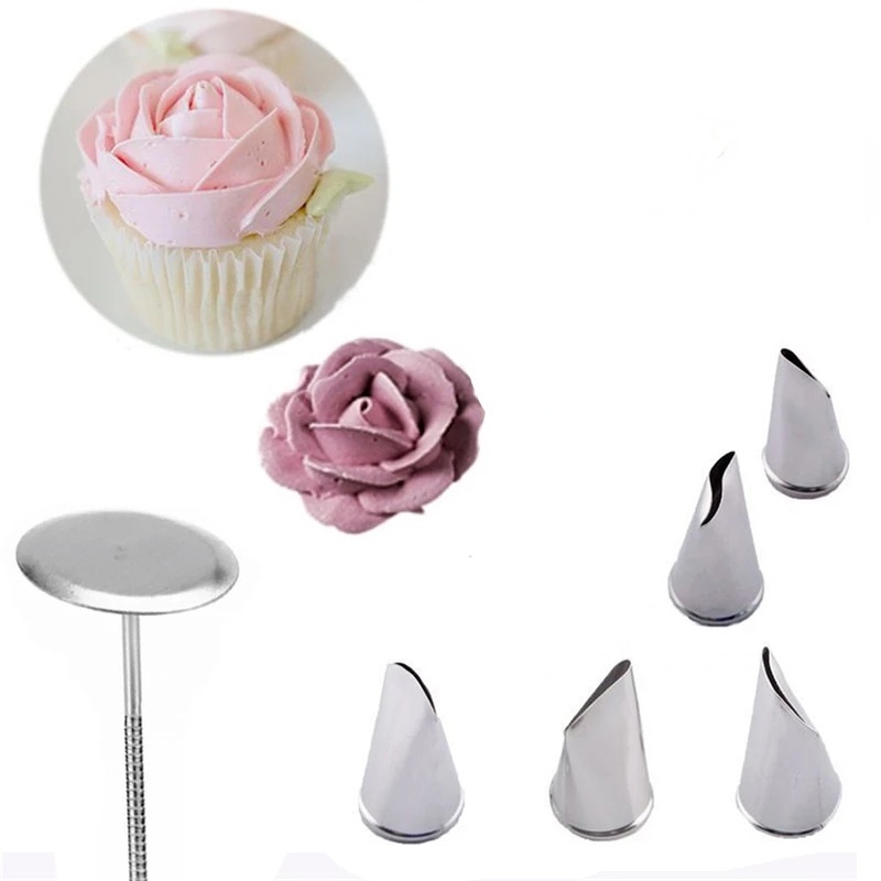 5pcs Spuit Piping Bahan Stainless Steel 304 Bentuk Bunga Mawar Untuk Hiasan Kue