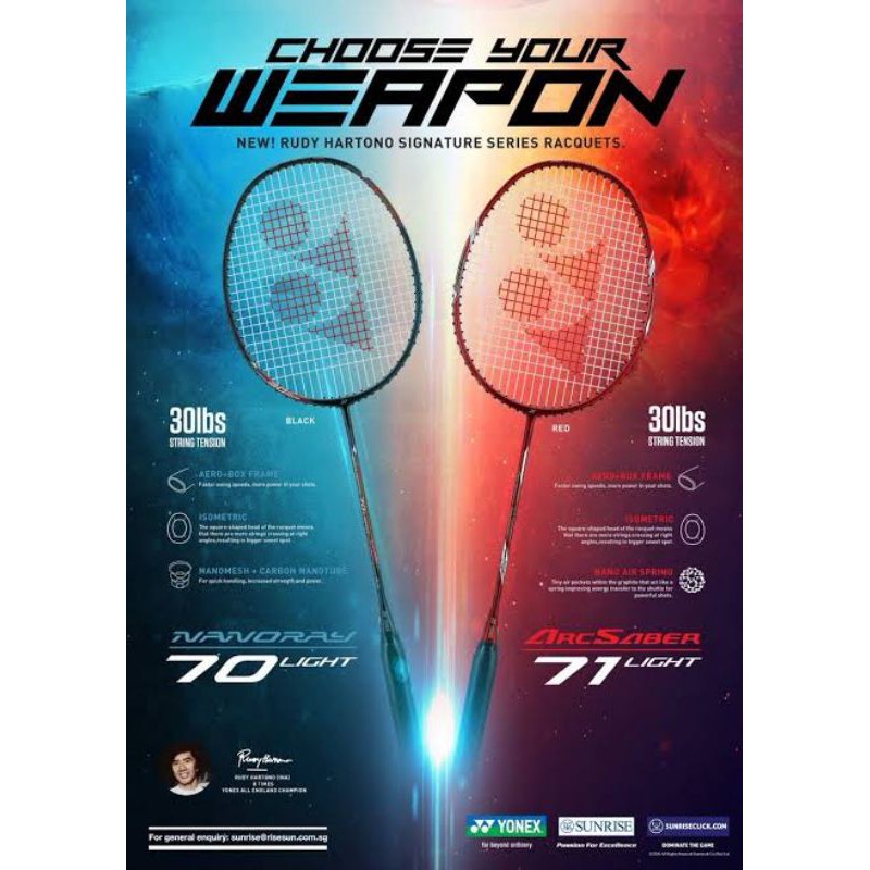 TERBARU RAKET BADMINTON YONEX ARCSABER 71 LIGHT (RUDI HARTONO SERIES - TENSION 30 LBS) ORGINAL YONEX