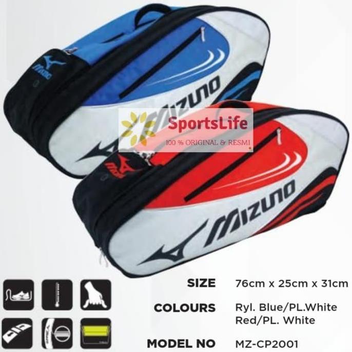 Tas Badminton Mizuno 2 Resleting Cp 2001 + Tempat Sepatu