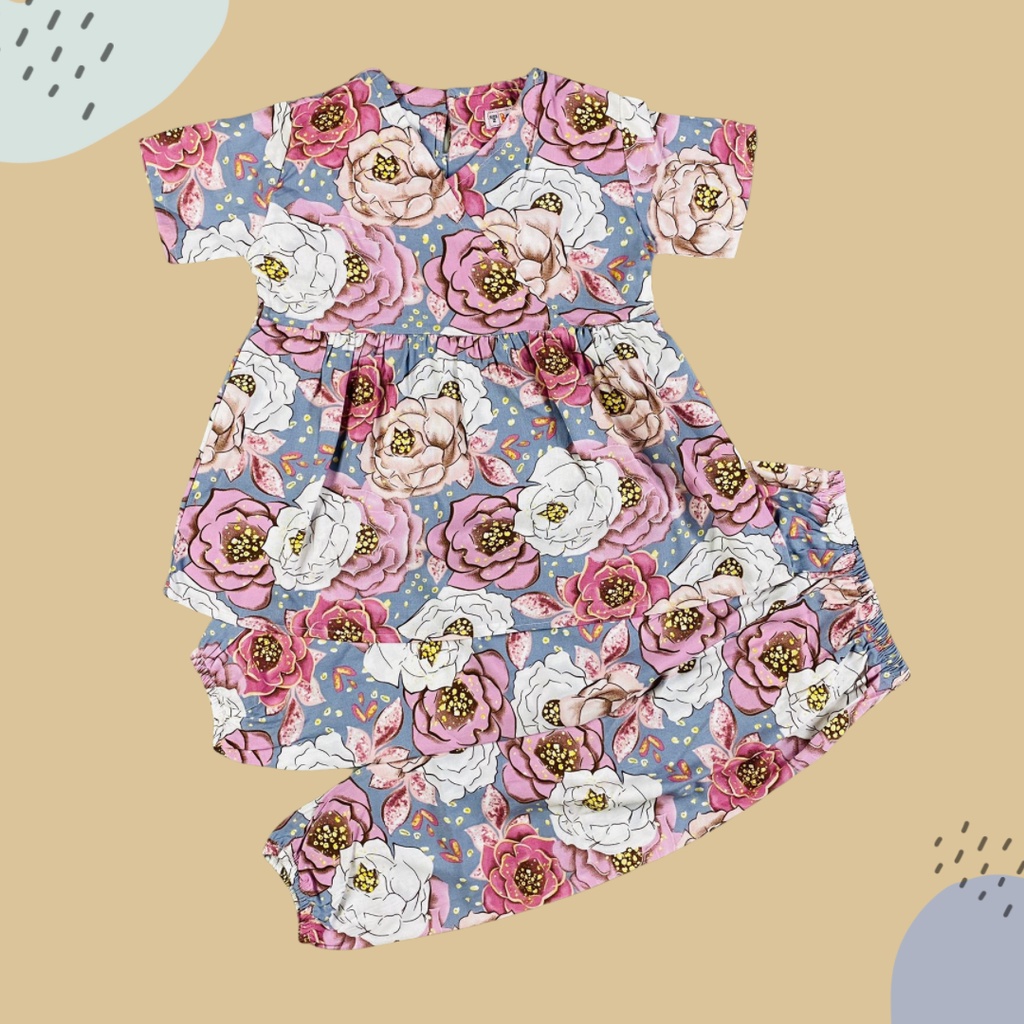 2-6 TH SETELAN ANAK PEREMPUAN KIMMY ONE SET ANAK RAYON  by BOBO KIDS-Grey pink rose