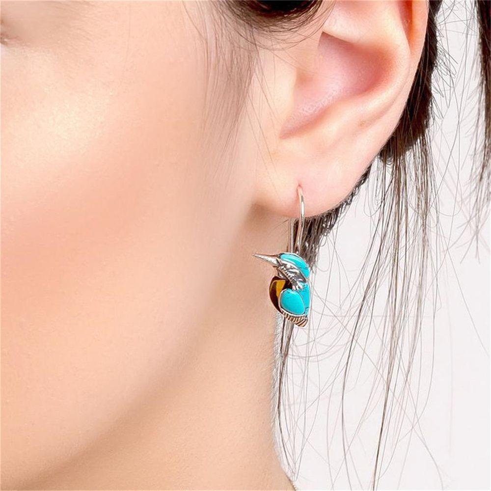 Solighter Anting Burung Ladies Gadis Kalung Perhiasan Hadiah Turquoise Telinga Menjuntai