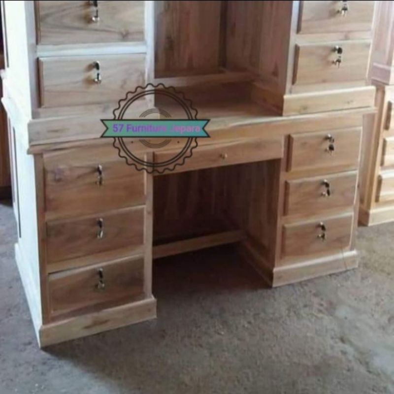 Meja kerja kayu jati - Meja kantoran laci mentahan