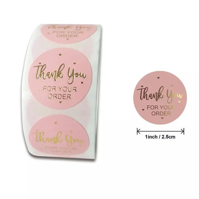 PINK Label Stiker 1Roll (500pcs) Handmade With Love Thankyou for your order