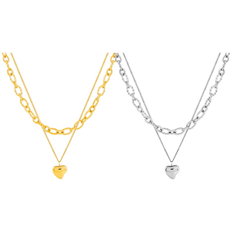 Kalung Rantai Liontin Hati Asimetris Bahan Titanium Steel Untuk Wanita