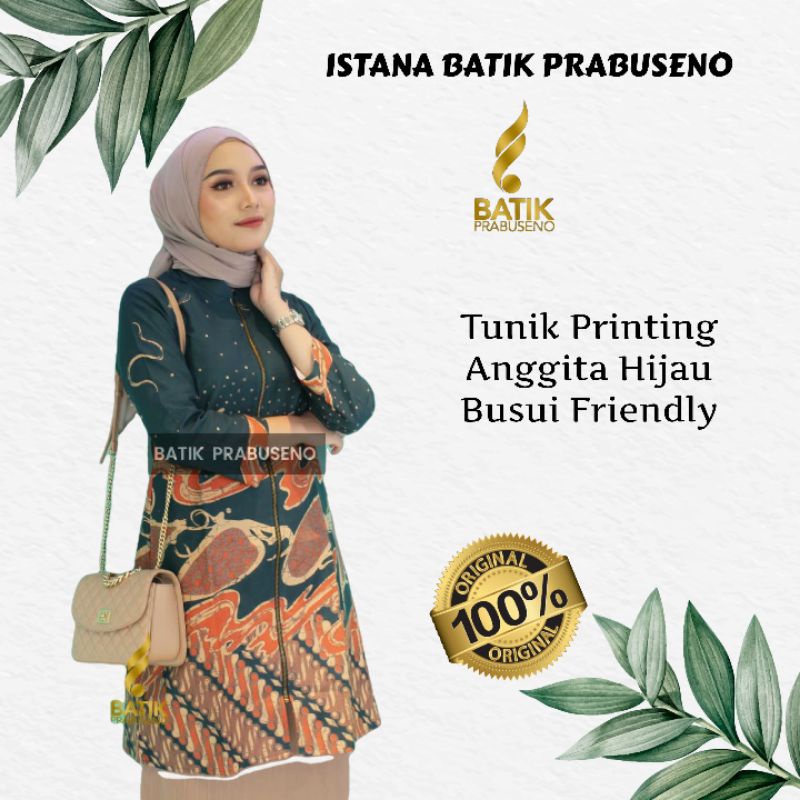 Tunik Anggita Hijau Batik Prabuseno Batik Wanita Original Baju Atasan Wanita Kantoran Batik Premium 