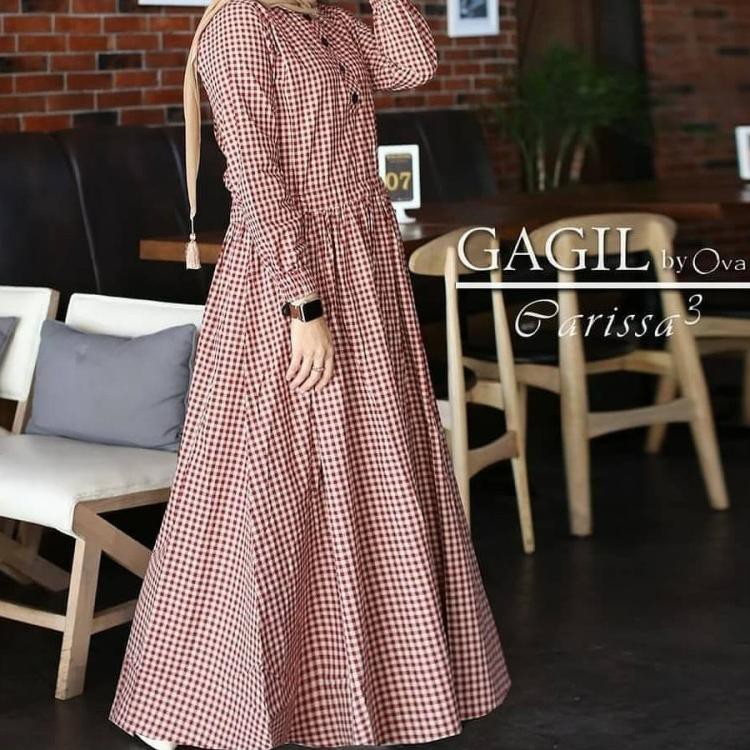 ❀ Baju Gamis Remaja Terbaru Kekinian Modern 2021 Wanita Dress Sarah Maxy Gamis Katun Kotak Kotak ☼