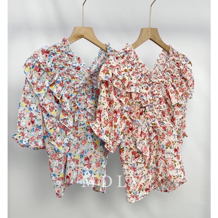 MDLV ~ 2434# Brendy Smocked Top Atasan Blouse Sabrina Import Korea Look Fashion import