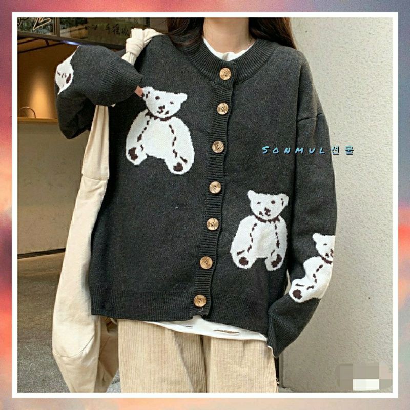 IMPORT WOMAN KNIT CARDIGAN KNITWEAR OUTER BEAR KARDIGAN RAJUT WANITA IMPOR MUSIM DINGIN