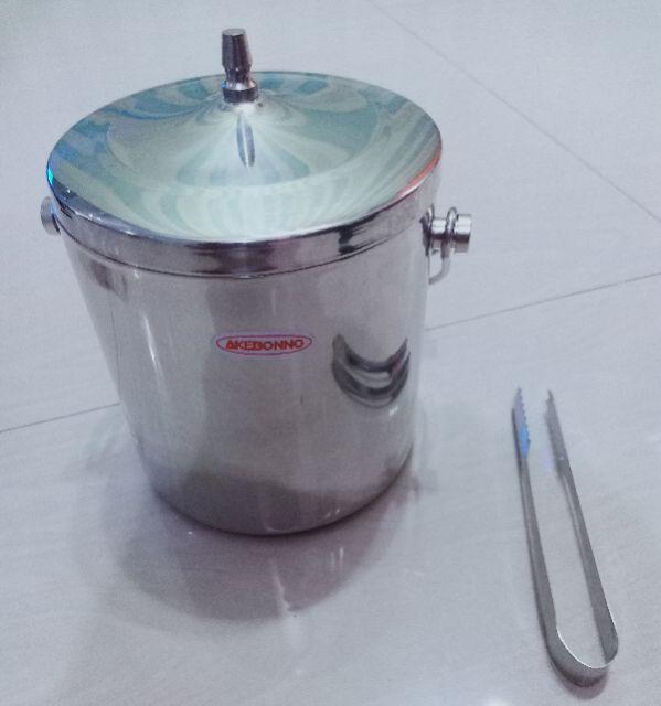 Wadah Es Batu Stainless Steel Beku Tahan Lama Ice Bucket Gratis Pencapit Es | Akebonno