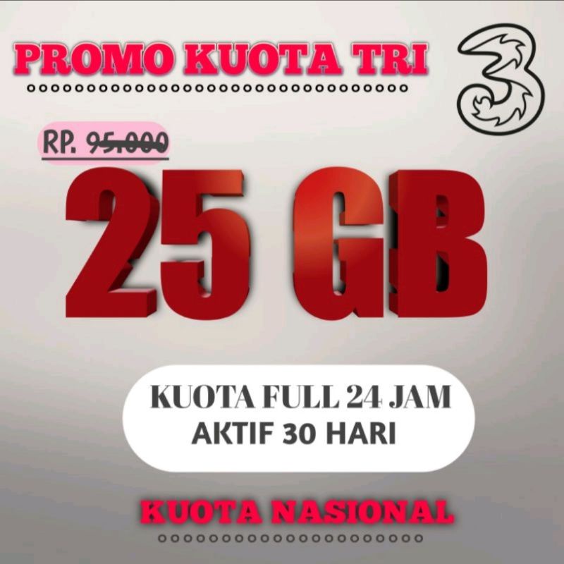 Termurah Kuota tri 25gb Injek