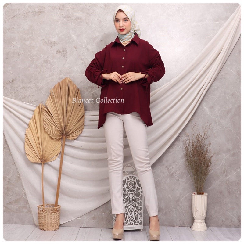 CASSY BLOUSE ATASAN CRINKLE TANGAN SERUT ATASAN CRINKLE ATASAN MUSLIM