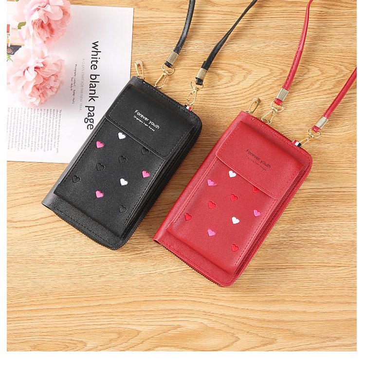 Dompet Hp Panjang Wanita Motif Bordir Love Free Tali Panjang