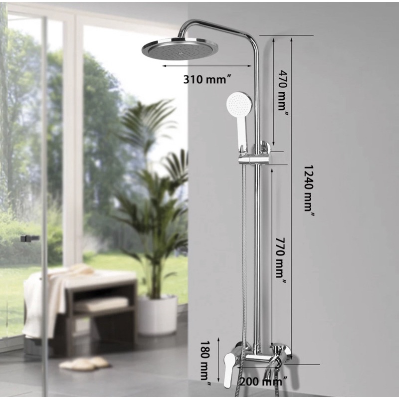 HS330 Shower Tiang Column Set Mandi Kran Panas Dingin Mixer Chrome