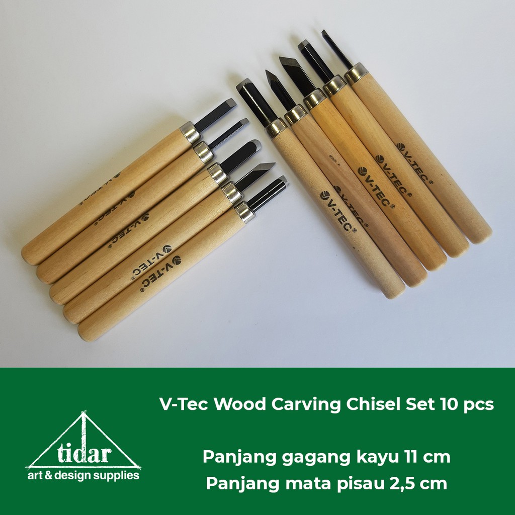

V-Tec Wood Carving Chisel Set 10 pcs - Pahat - Cukil - Ukir Kayu /Lino