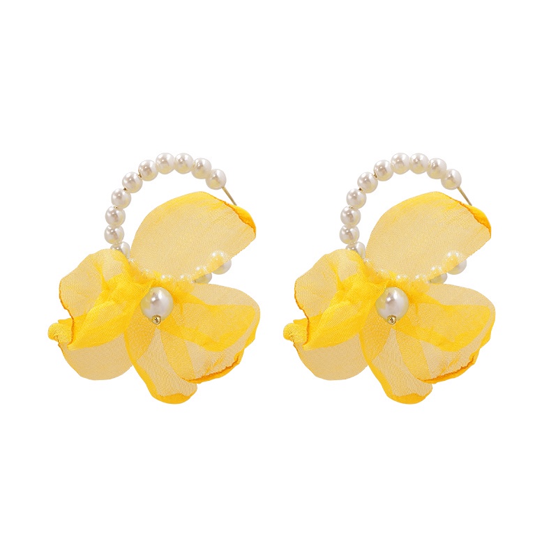 Anting Tusuk Gantung Silver 925 Desain Kelopak Bunga Hias Mutiara Warna Kuning Untuk Wanita