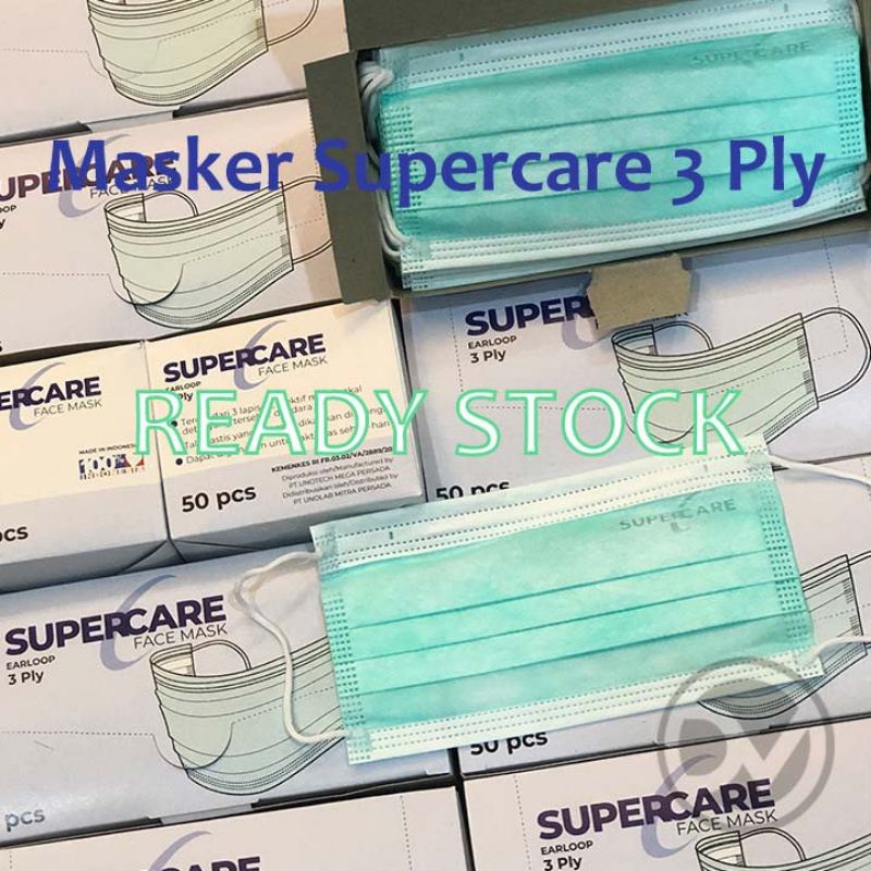 MASKER MEDIS EARLOOP Merk SUPERCARE 3 PLY ( 1BOX isi 50pcs )