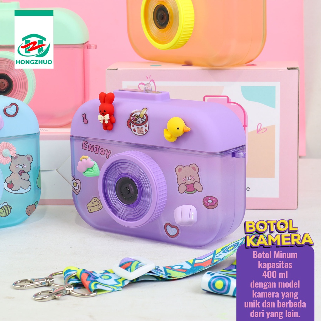 Hongzhuo Camera Bottle / Botol Kamera Unik / Botol Minum Anak Free Sticker Karakter 400ml BPA FREE-1