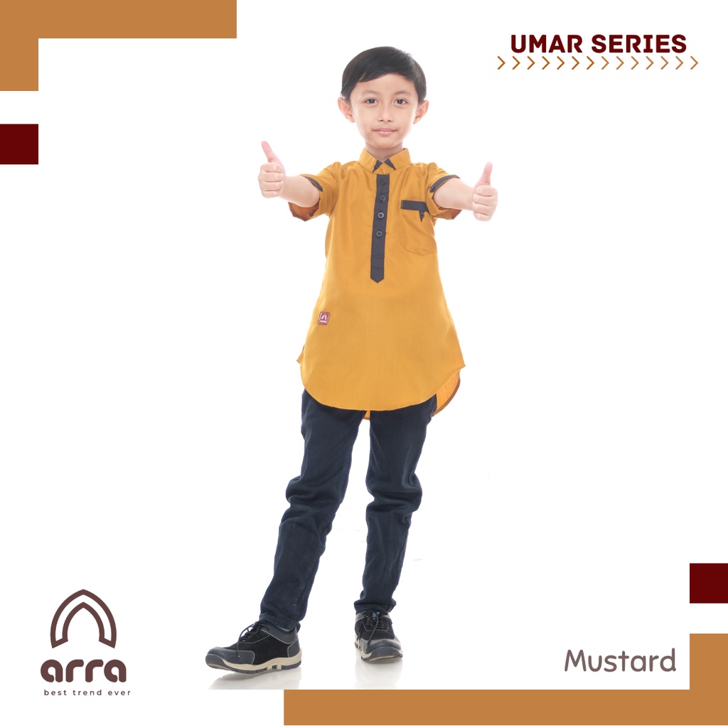 Arra Umar Baju Koko Anak Laki Laki Lengan 3/4 Bahan Toyobo Kurta Size S M L XL XXL Warna Mustard , Putih , Maroon , Navy , Coklat (Grosirbajukoko)