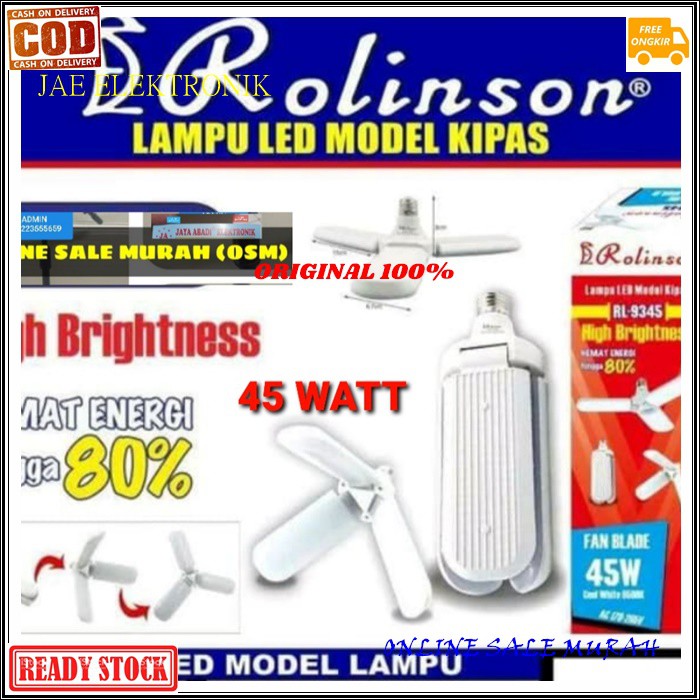 G490 LAMPU LED KIPAS BOHLAM LAMP 45 watt wat ORIGINAL G490 PUTIH WHITE CAHAYA SUPER TERANG FAN BULB  SUPER AWET  SUPER TERANG  Spesifikasi : Tipe : Fan Blade LED Bulh Watt : 45 watt Fitting : E27 Fungsi : AC Voltase : 170-265V / 50Hz Fluks Cahaya : 3000 L