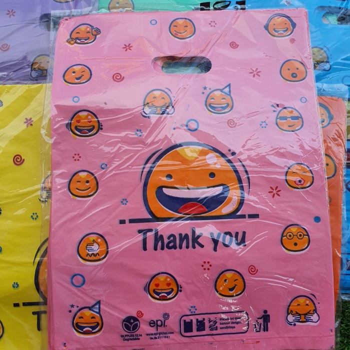 

PROMO isi100pc Kantong Plastik Pond Oval Motif Smile Thank You 20x30 Cm Pack - Pink