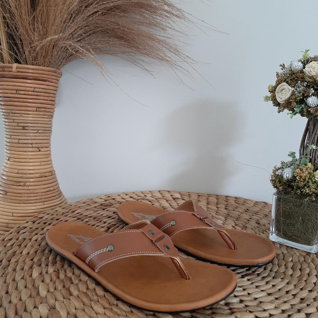 SANDAL KULIT PRIA BROWN TAN KULIT SAPI ASLI ORIGINAL HANDMADE GARUT KASUAL SANTAI