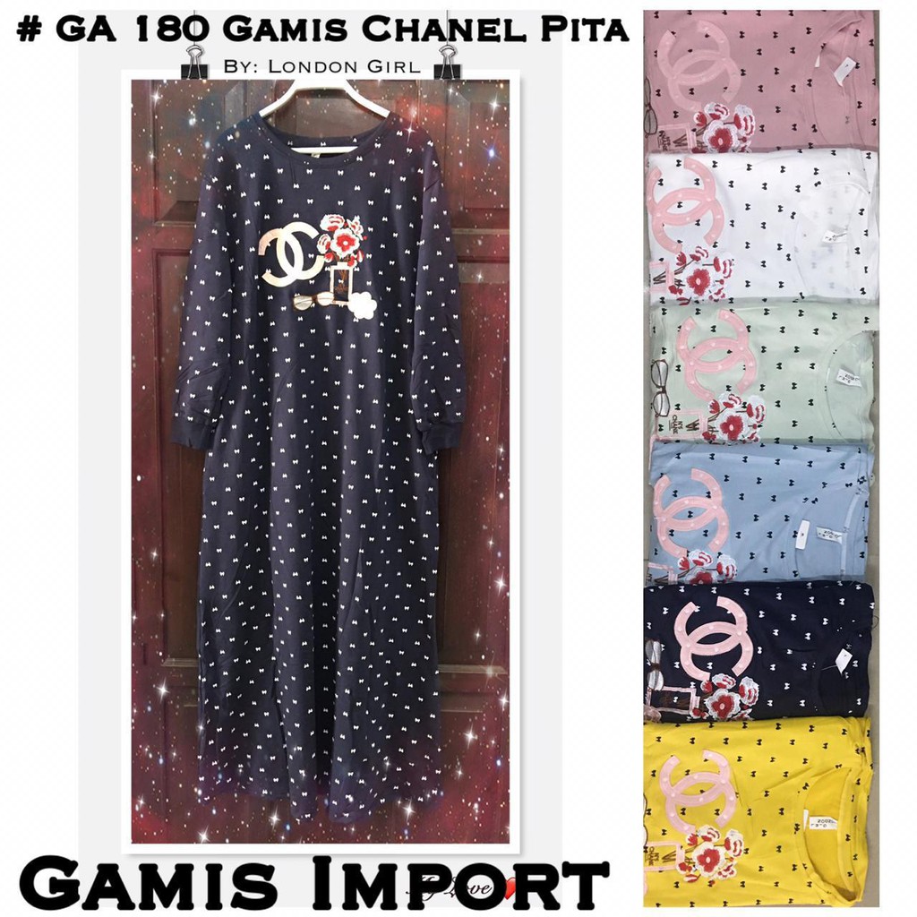 Gaun Gamis Lengan Panjang Wanita Import #GA 180 Chanel Pita/ Woman Import Long Sleeved Gamis Dress