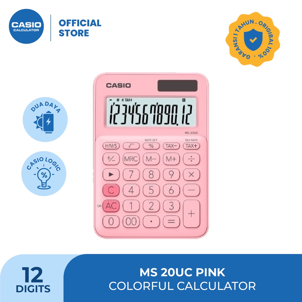 

CASIO MS-20UC - Pink - Kalkulator Kantor - Seri Colorful - 12 digit