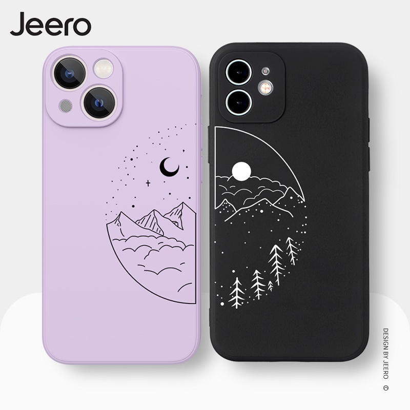 Jeero Premium Silicone Soft Case Couple Cartoon Aesthetic Shockproof Square Edge Phone Case Cover Casing iPhone 13 12 11 Pro Max SE 2020 X XR XS 8 7 ip 6S 6 Plus HFC131-1