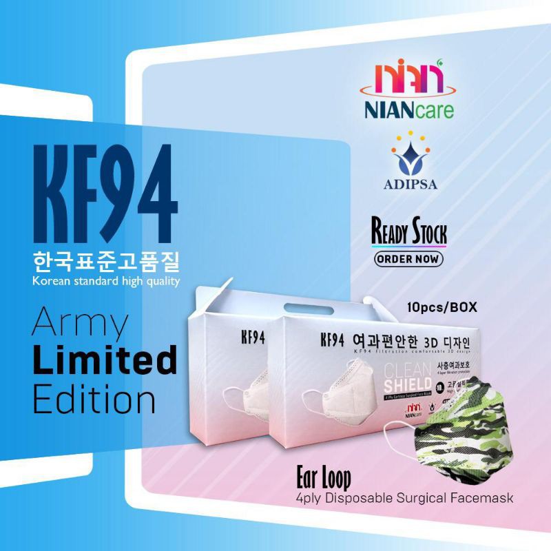 [BIG SALE] HARGA PER BOX ISI 10 PCS Masker KF94 Motif Army Medis / MASKER 4 PLY/ Masker kf94 nian ca