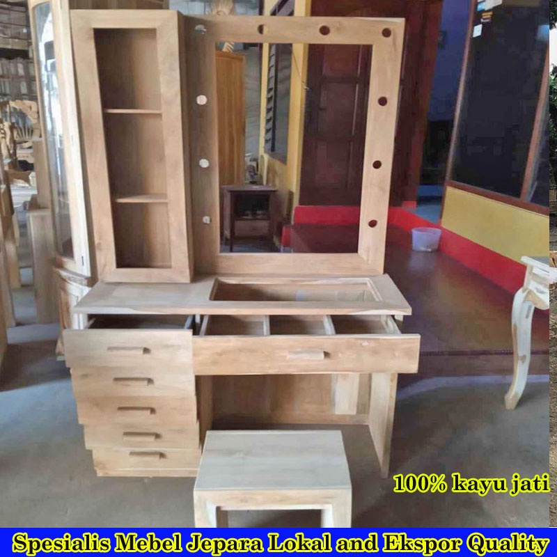 Meja Rias Artis Lampu Tolet Minimalis Kayu Jati Mentahan mebel jepara