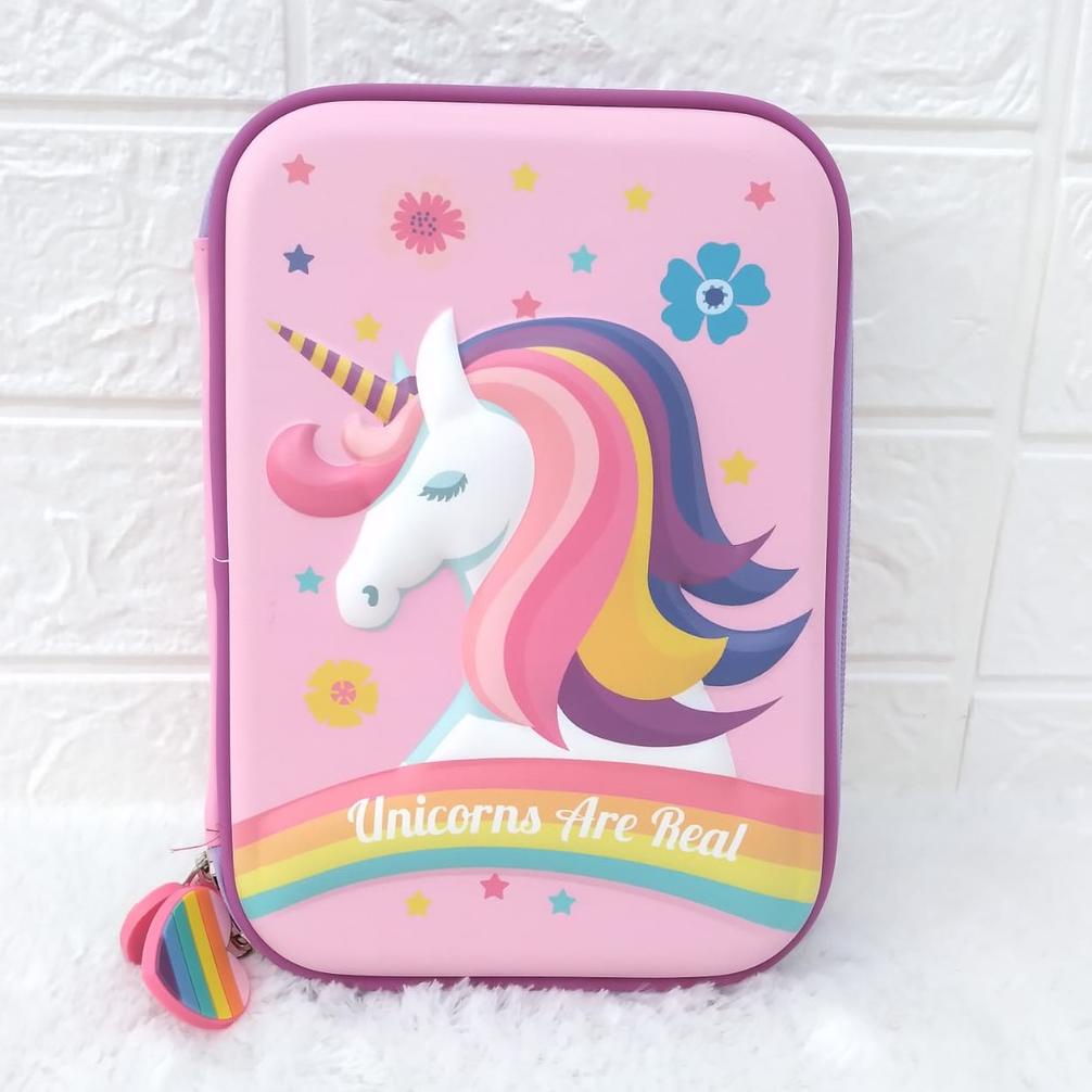 

[PROMO 8LZ53] Tempat pensil unicorn kotak pensil pensil case hardtop 3D unicorn lucu Baru