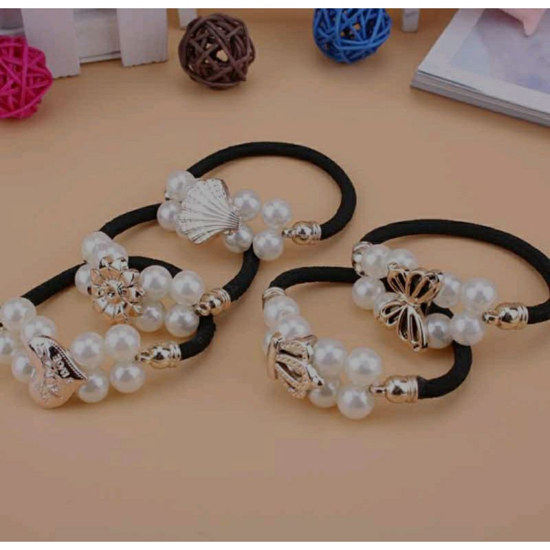 Tali Rambut Chanel Gelang Ikat Rambut Mutiara Korea
