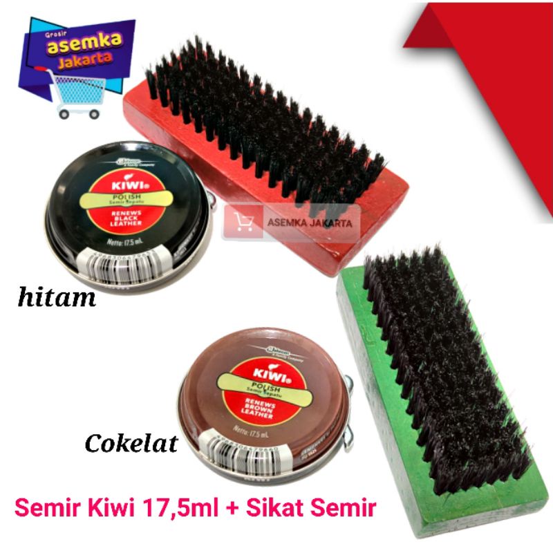 Semir Sepatu Kiwi shoe Polish Besar 45ml 17,5ml Lengkap + Sikat semir