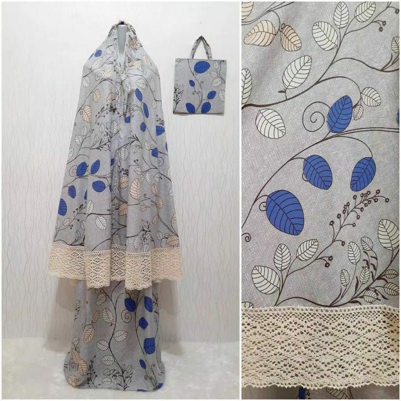 MUKENA DAUN POLKA BLUE TAS TRAVELLING KEKINIAN