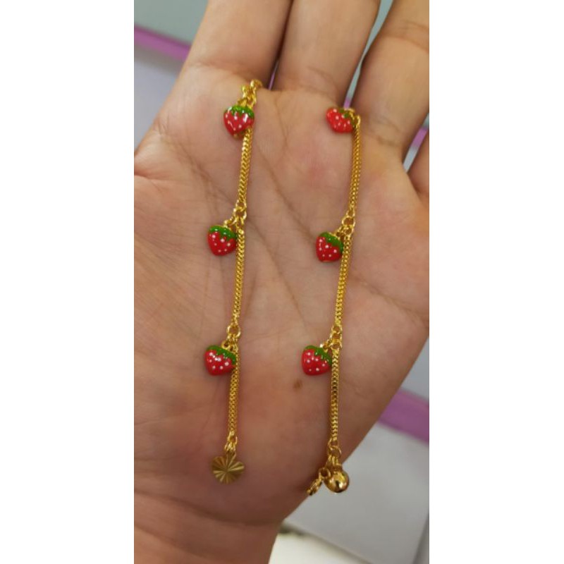 Gelang anak Milano strawberry cat, Perak 925, sepuh emas kuning