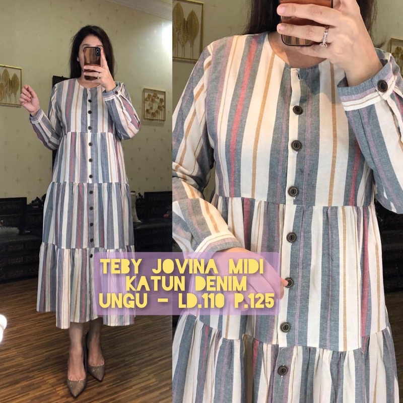 Daster Arab Teby MIDI JOVINA &amp; Teby MIDI BEIRUT Katun Soft Denim Ori