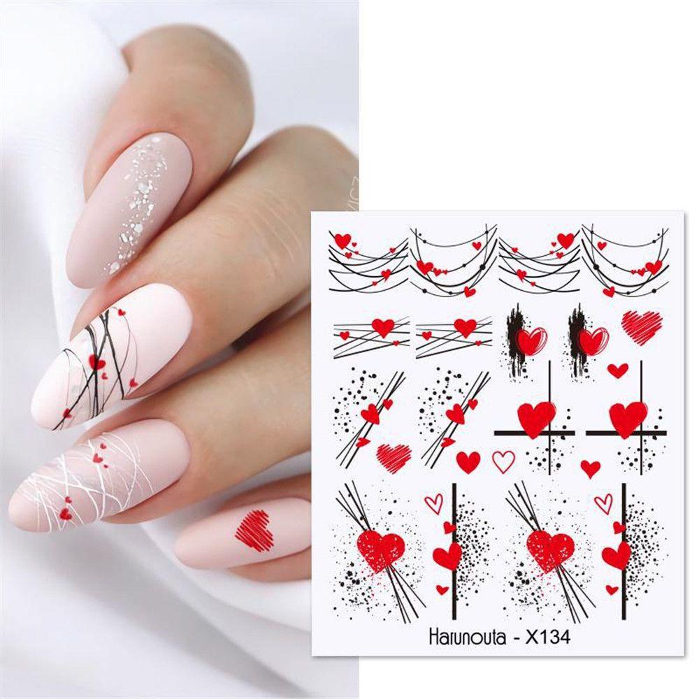 R-flower Nail Art Stiker Kuku Slider Kartun Geometris 3D Decals