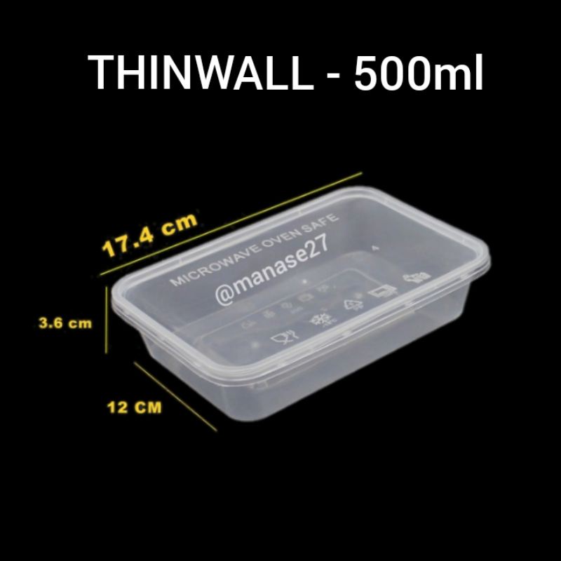 (GROSIR) Thinwall 500ml tempat makan plastik mika tebal kaku delivery