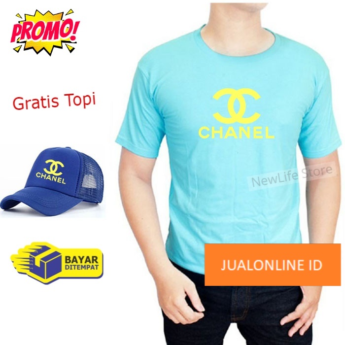 Beli Baju Gratis Topi - Kaos Distro Chanel Kuning Premium Pria Wanita Lengan Pendek