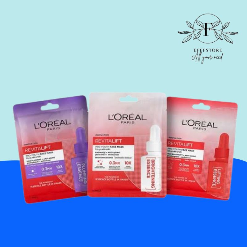 L'Oreal Loreal Paris Dex Revitalift Pro-Youth Face Mask Skin Plumping Radiance Elasticity Anti Aging | Revitalift Essence Sheetmask | Loreal Hyaluronic Acid Sheetmask