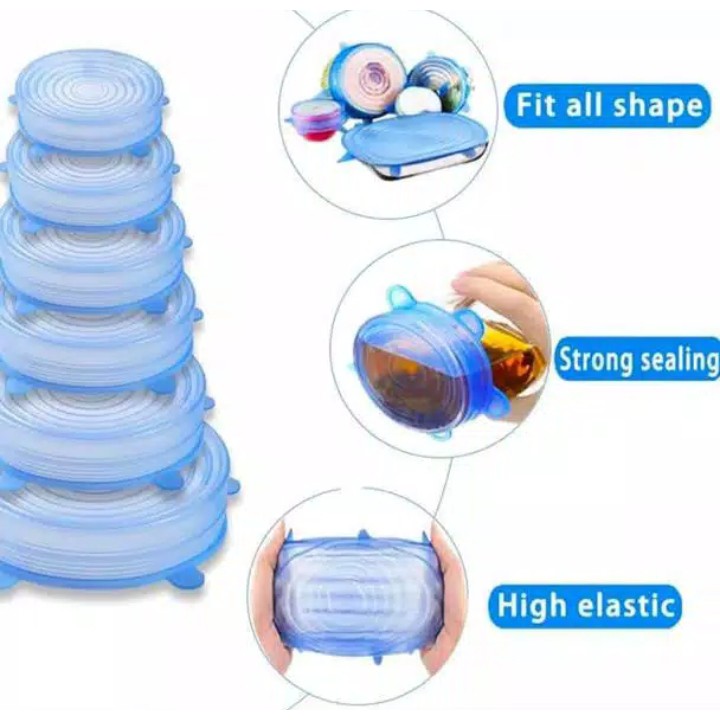 6 in 1 Stretch Bowl Cover Lid Silicone food cover tutup wadah E028