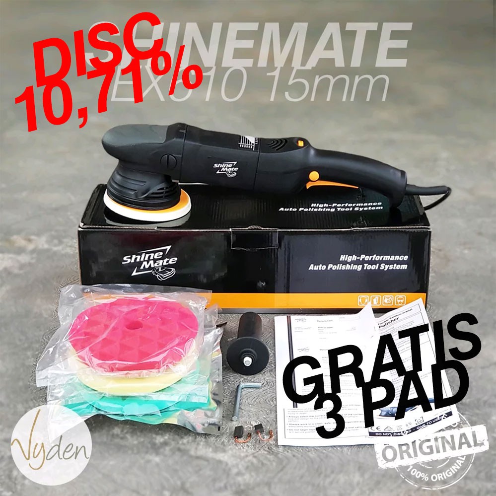 SHINEMATE EX610 5/15 GRATIS 3 PAD Dual Action Polisher Orbit 15mm Mesin Poles