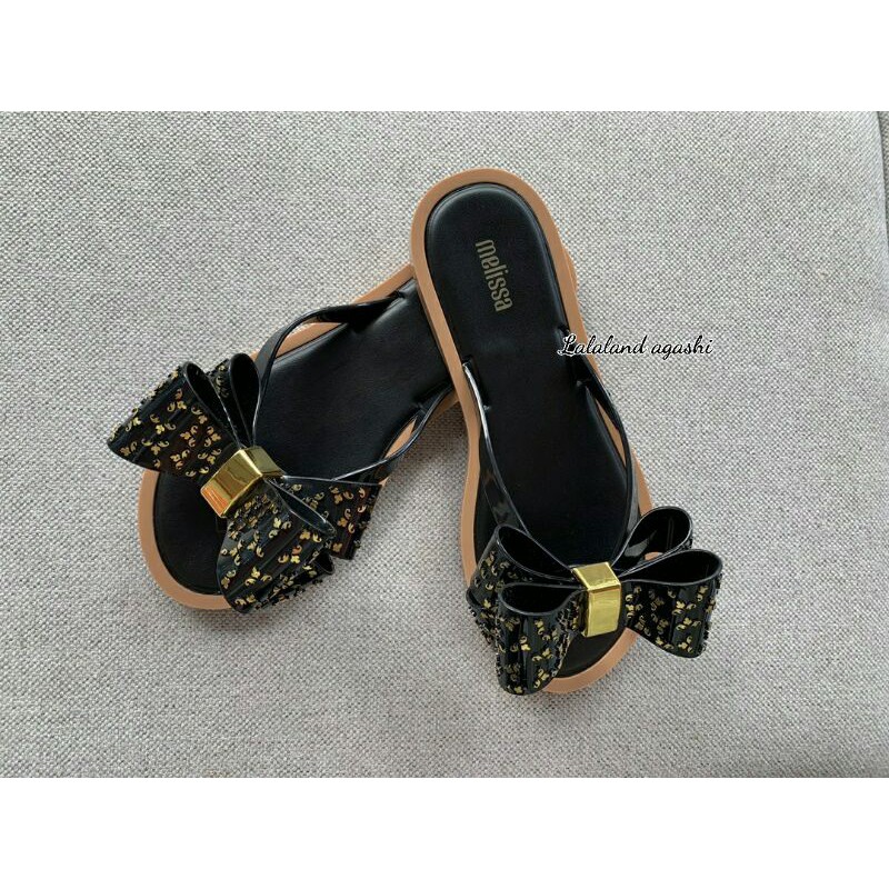 Sandal Melissa Ultragirl Luxe Bow Flats warna BLACK/Sandal jelly melissa/Sandal pita